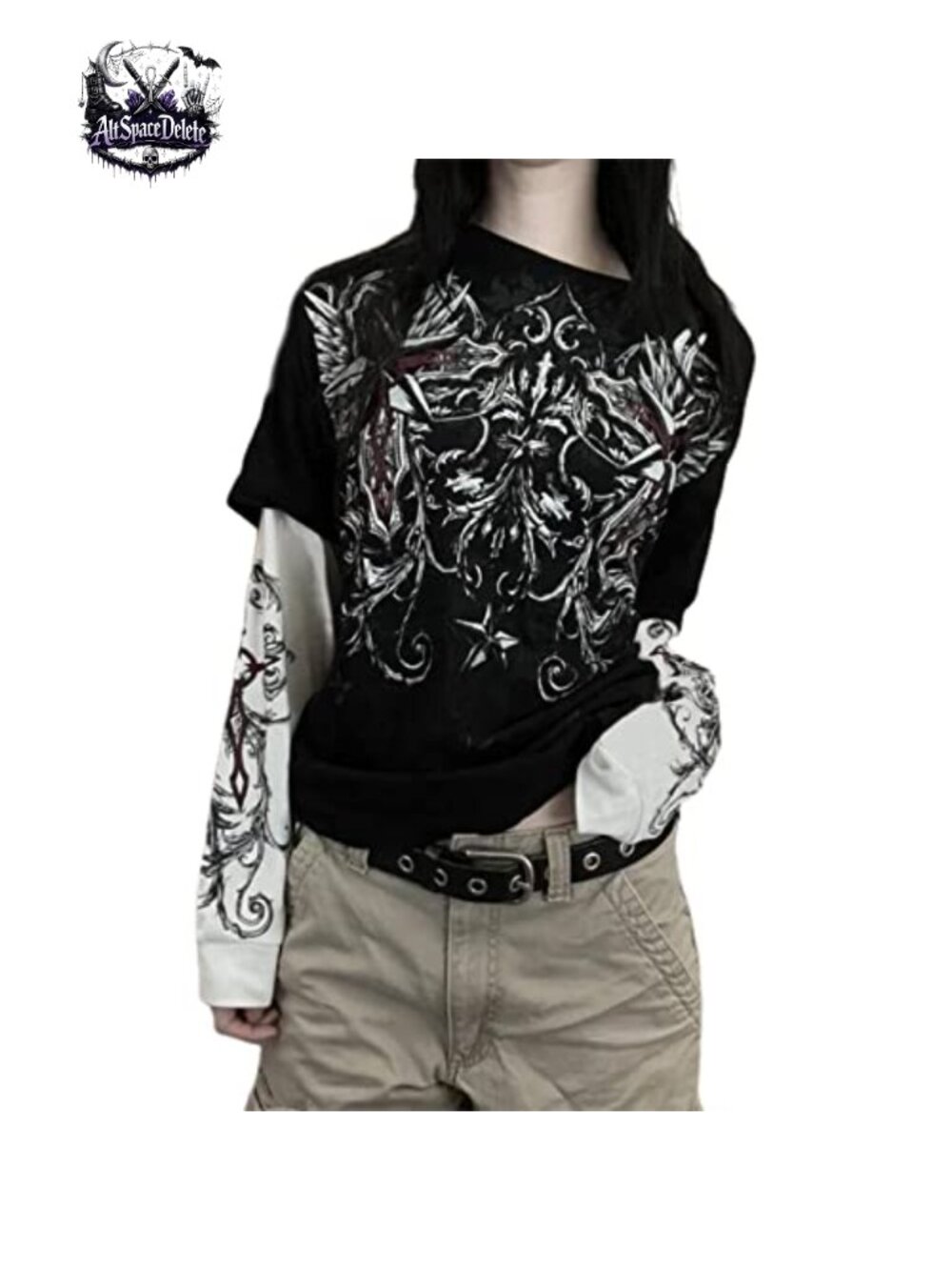 Y2K Grunge Graphic T-Shirt Oversized Long Sleeve Crew Neck Punk Goth Tee